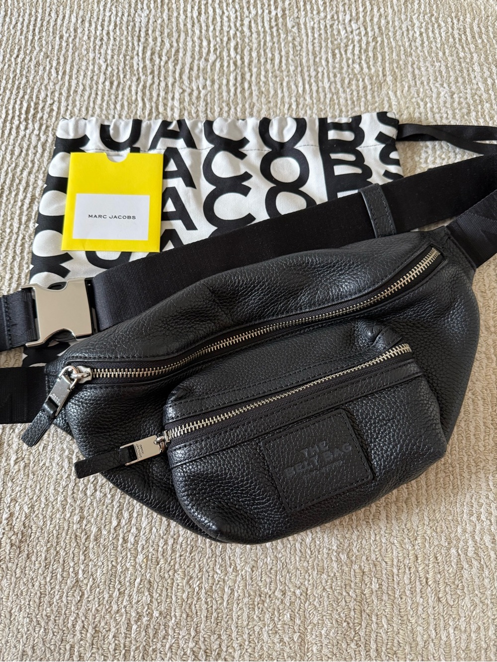 Marc Jacobs Black Pebbled Leather Belt Bag with Silver Hardware